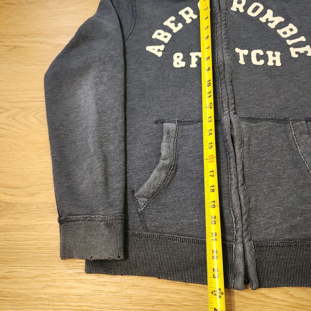Abercrombie & Fitch Full Zip Hoodie Mens M Muscle Irregular Blue Spell Out Y2K - Picture 4 of 13